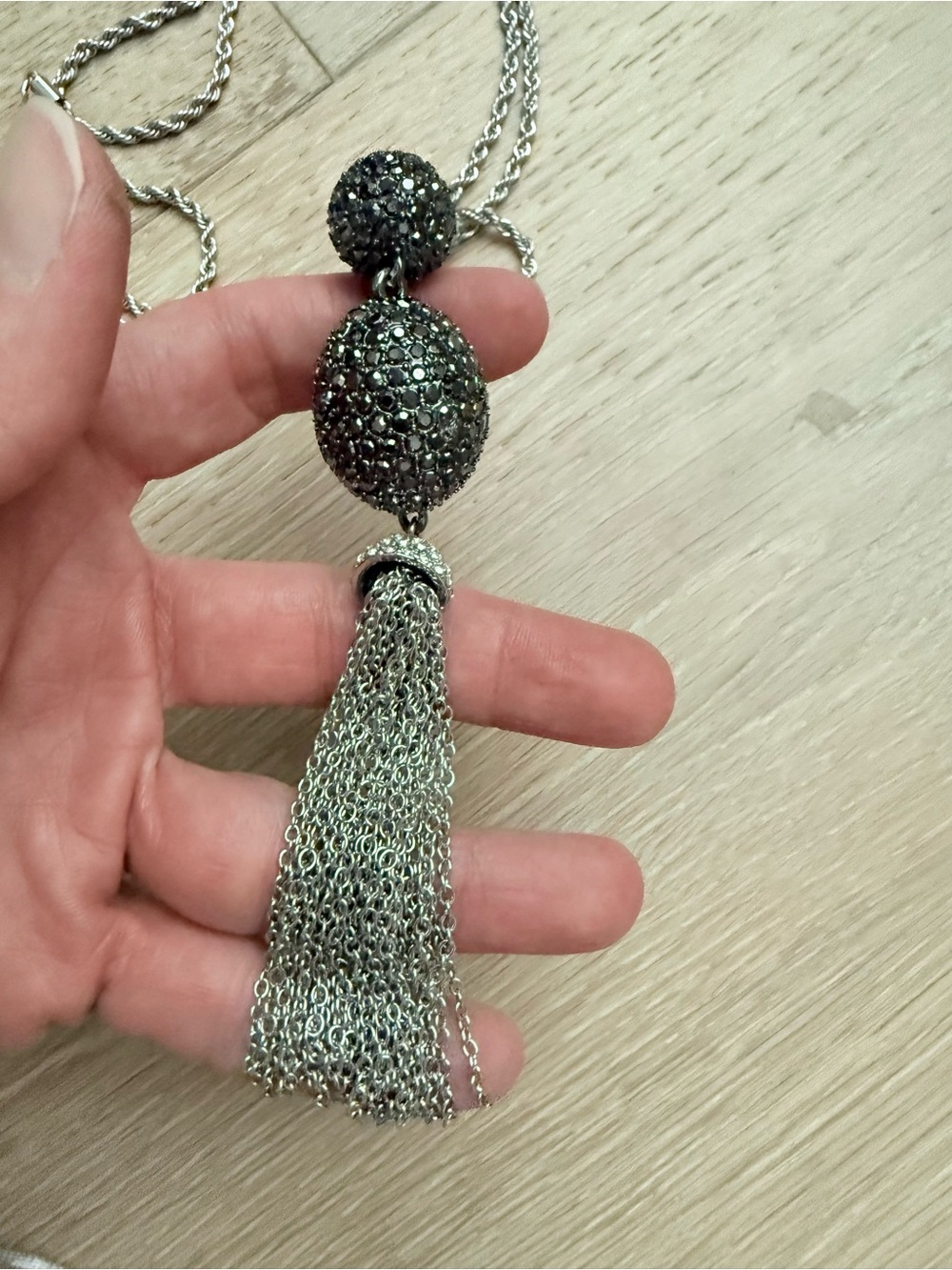 White House Black Market Hematite Pave Tassel Necklace
